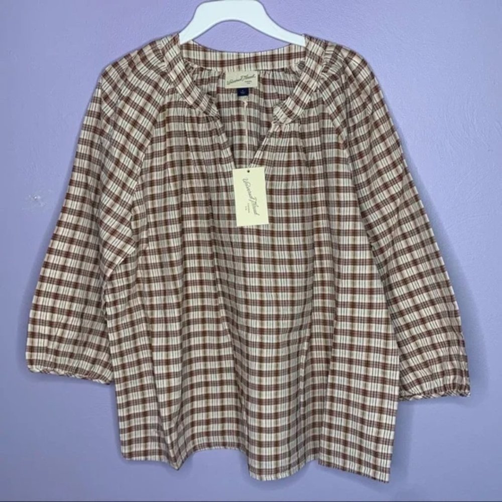 ❌SOLD!❌  UNIVERSAL THREAD Womans Lg Plaid Top 3/4 Sleeves V-Neck NWT